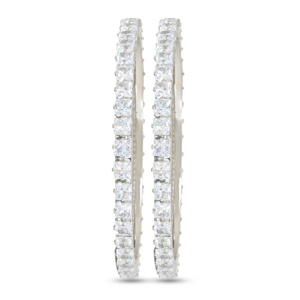 Etnico Silver Plated Thick Brass Bangles Encased With CZ American Diamonds For Women/Girls (ADB461S) (Set of 2)