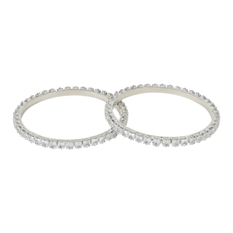 Etnico Silver Plated Thick Brass Bangles Encased With CZ American Diamonds For Women/Girls (ADB461S) (Set of 2)