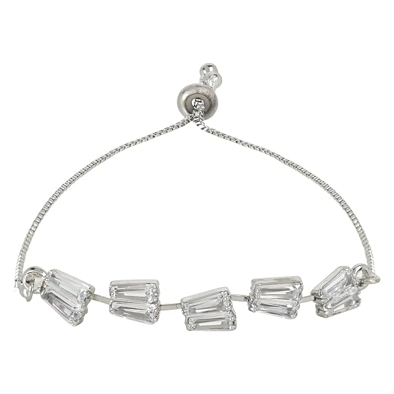 Etnico Stylish Silver Plated Cubic Zirconia American Diamond Adjustable Bracelet For Women & Girls