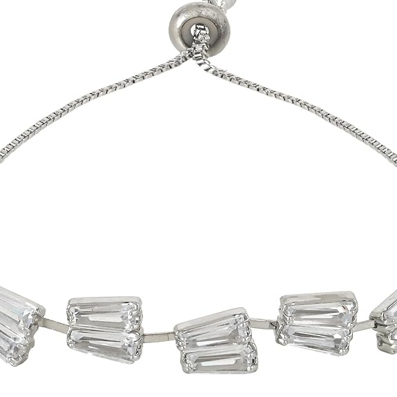 Etnico Stylish Silver Plated Cubic Zirconia American Diamond Adjustable Bracelet For Women & Girls