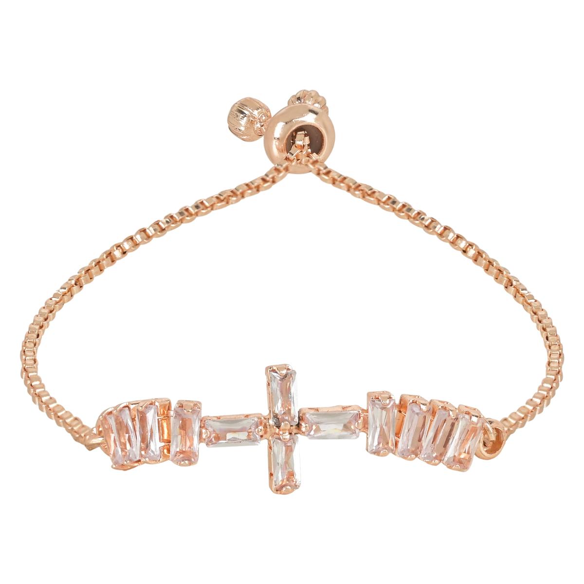 Etnico Stylish Rose Gold Plated Cubic Zirconia American Diamond Adjustable Bracelet For Women