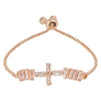 Etnico Stylish Rose Gold Plated Cubic Zirconia American Diamond Adjustable Bracelet For Women