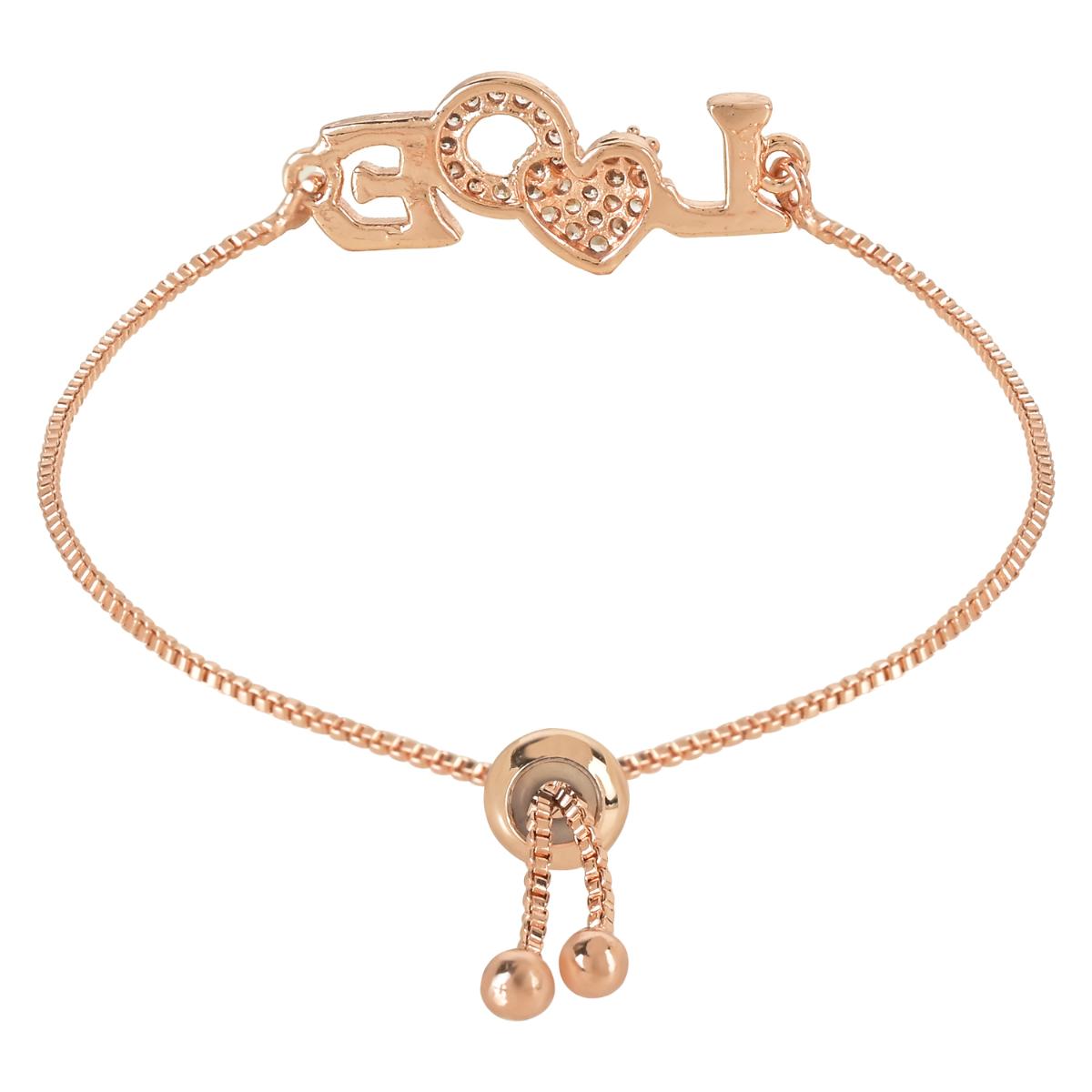 Etnico Stylish Rose Gold Plated Cubic Zirconia American Diamond Adjustable Bracelet For Women