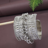 Etnico Navratri Ethnic Silver Oxidised Adjustable Afghani Ghungroo Cuff Kada Bracelet For Women (Style 2)