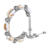 Etnico Navratri Ethnic Silver Oxidised Afghani Boho Cowrie Shell Adjustable Cuff Kada Bracelet For Women