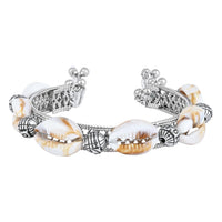 Etnico Navratri Ethnic Silver Oxidised Afghani Boho Cowrie Shell Adjustable Cuff Kada Bracelet For Women