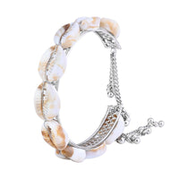 Etnico Silver Oxidised Afghani Boho Cowrie Shell Adjustable Cuff Kada Bracelet For Women