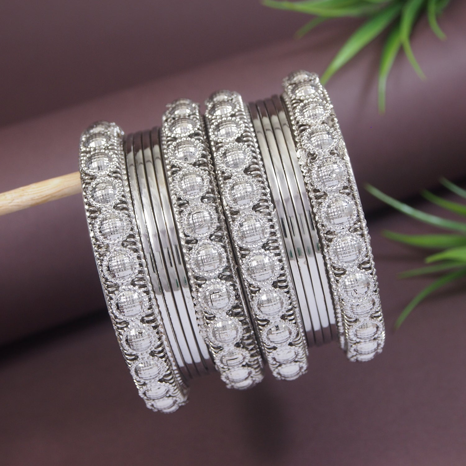Etnico Ethnic Stylish Latest Fashion Silver Plated Stone Work Bangles Set For Women (ADB529)