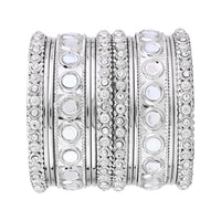 Etnico Ethnic Stylish Latest Fashion Silver Plated Mirror Work Bangles Set For Women (ADB530)