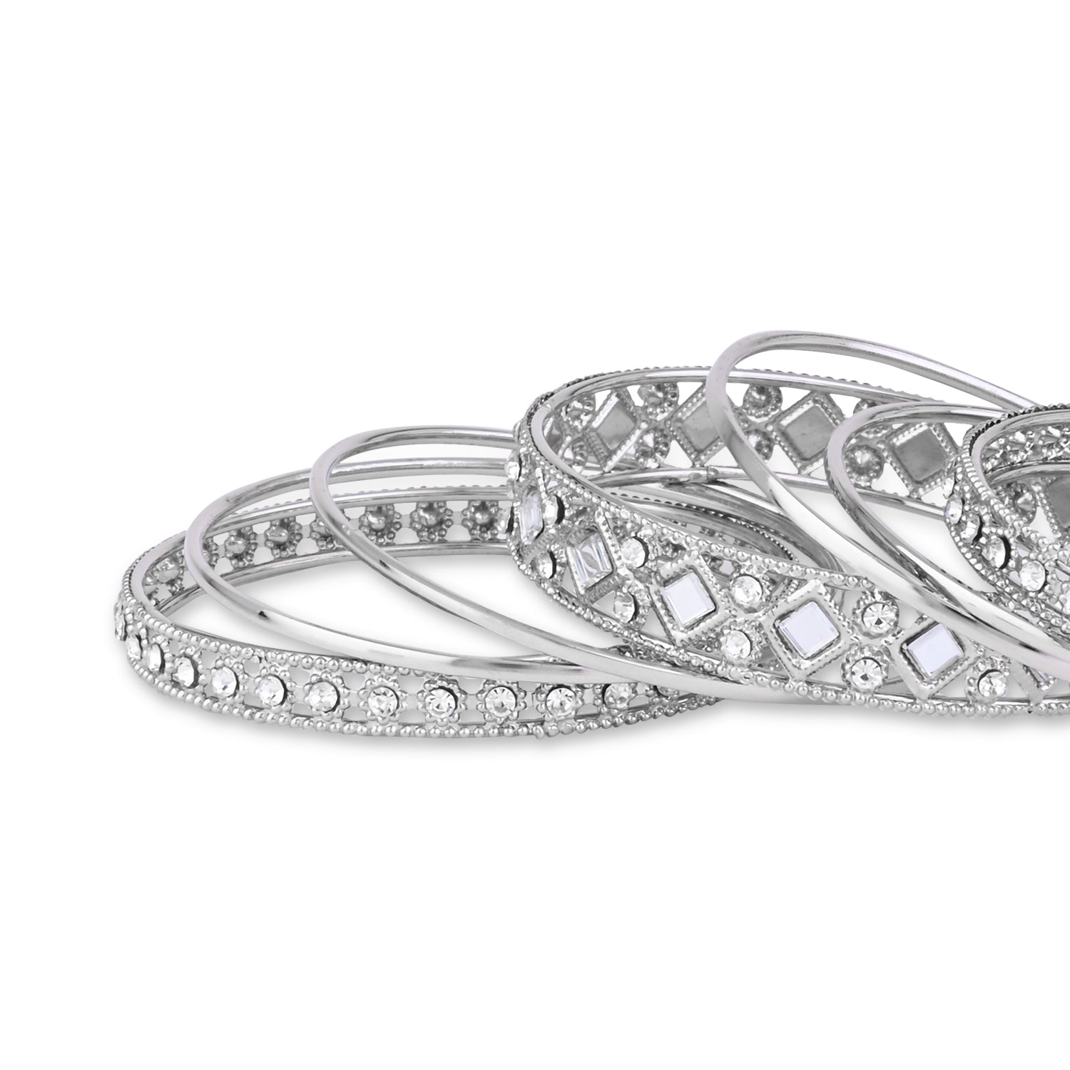 Etnico Navratri Ethnic Stylish Latest Fashion Silver Plated Stone & Mirror Work Bangles Set For Women (ADB531)