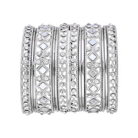 Etnico Navratri Ethnic Stylish Latest Fashion Silver Plated Stone & Mirror Work Bangles Set For Women (ADB531)