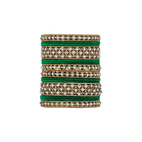 Etnico Gold Plated Traditional Royal Emerald Velvet Chuda Bangle Set Kada for Bridal/Women