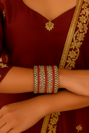 Etnico Gold Plated Traditional Royal Emerald Velvet Chuda Bangle Set Kada for Bridal/Women 