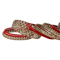 Etnico Gold Plated Traditional Royal Emerald Velvet Chuda Bangle Set Kada for Bridal/Women (Green, )