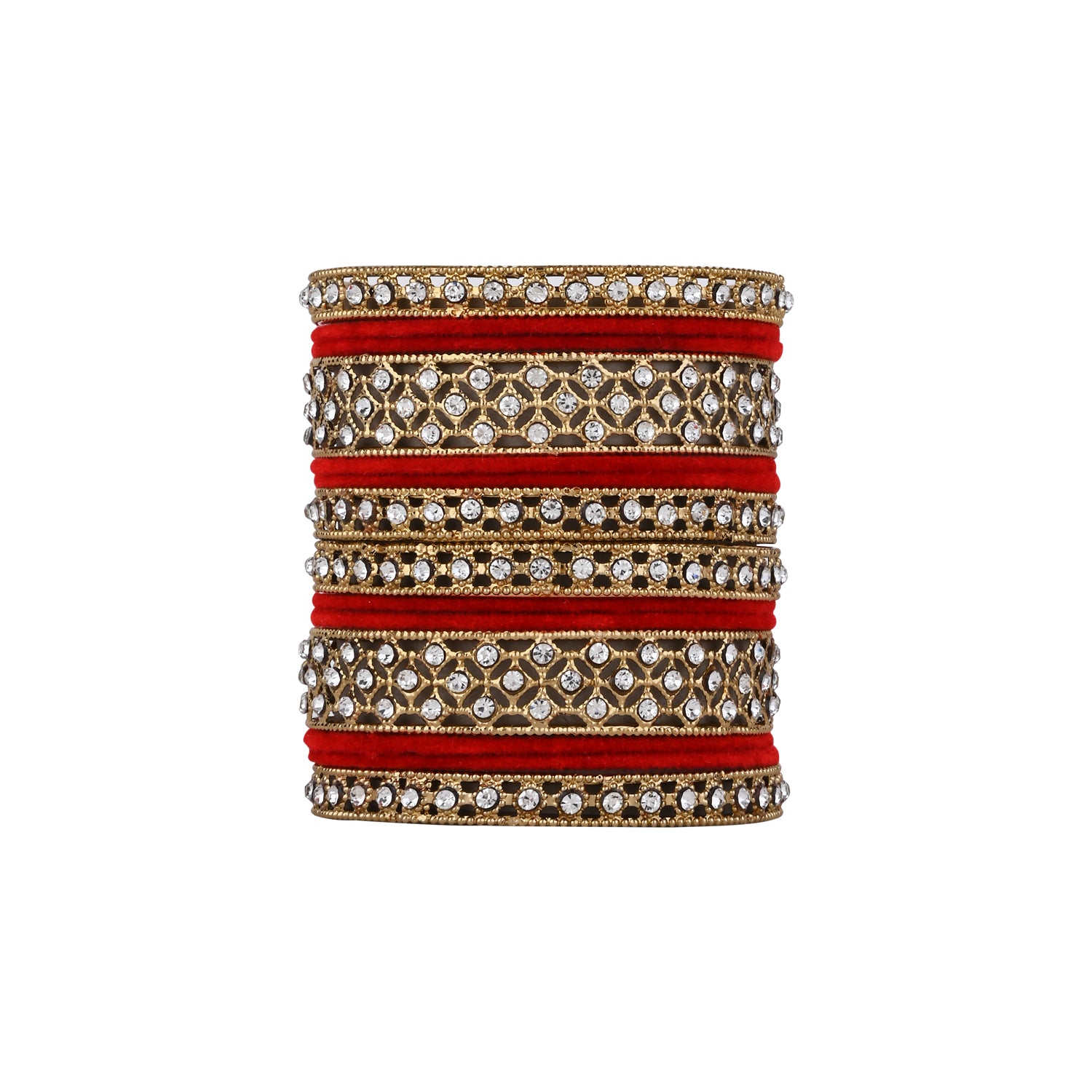 Etnico Gold Plated Traditional Royal Emerald Velvet Chuda Bangle Set Kada for Bridal/Women