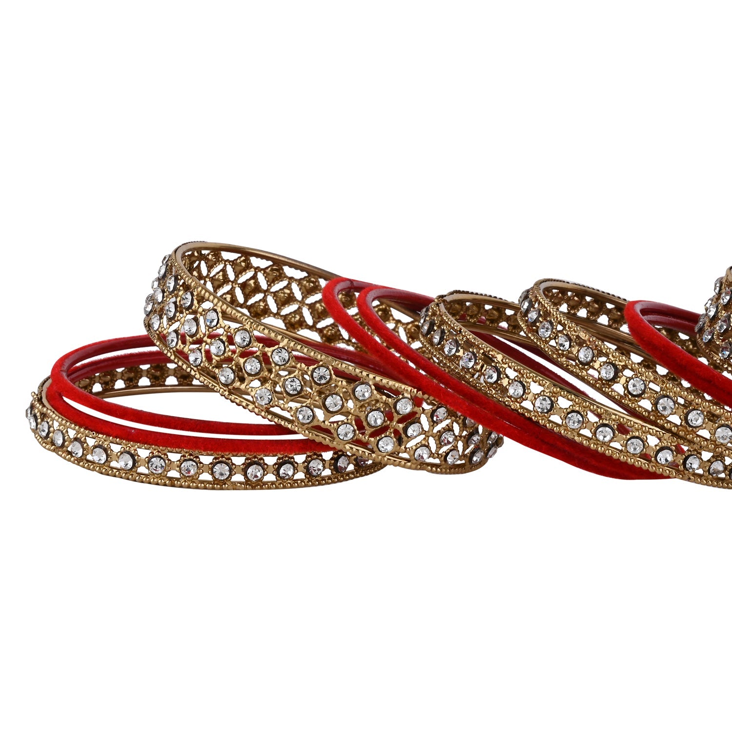Etnico Gold Plated Traditional Royal Emerald Velvet Chuda Bangle Set Kada for Bridal/Women