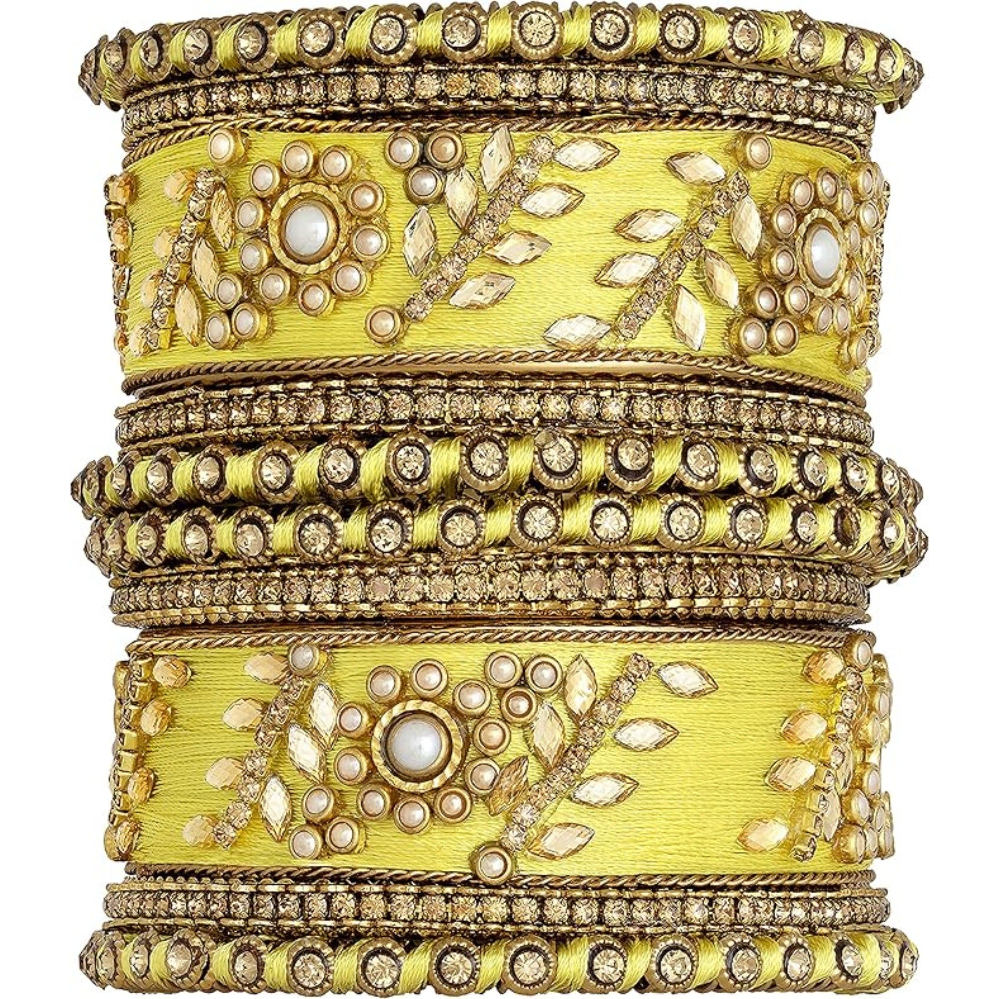 Etnico Gold Plated Traditional Silk Thread Elegant Bangles Chuda Bangle Set for Bridal/Women