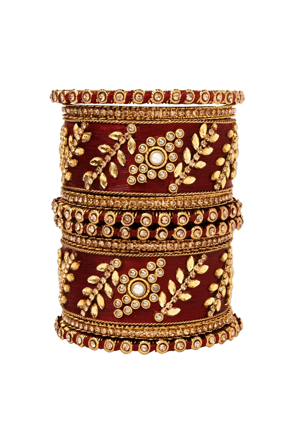 Etnico Gold Plated Traditional Silk Thread Elegant Bangles Chuda Bangle Set for Bridal/Women