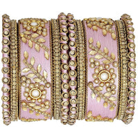 Etnico Gold Plated Traditional Silk Thread Elegant Bangles Chuda Bangle Set for Bridal/Women 