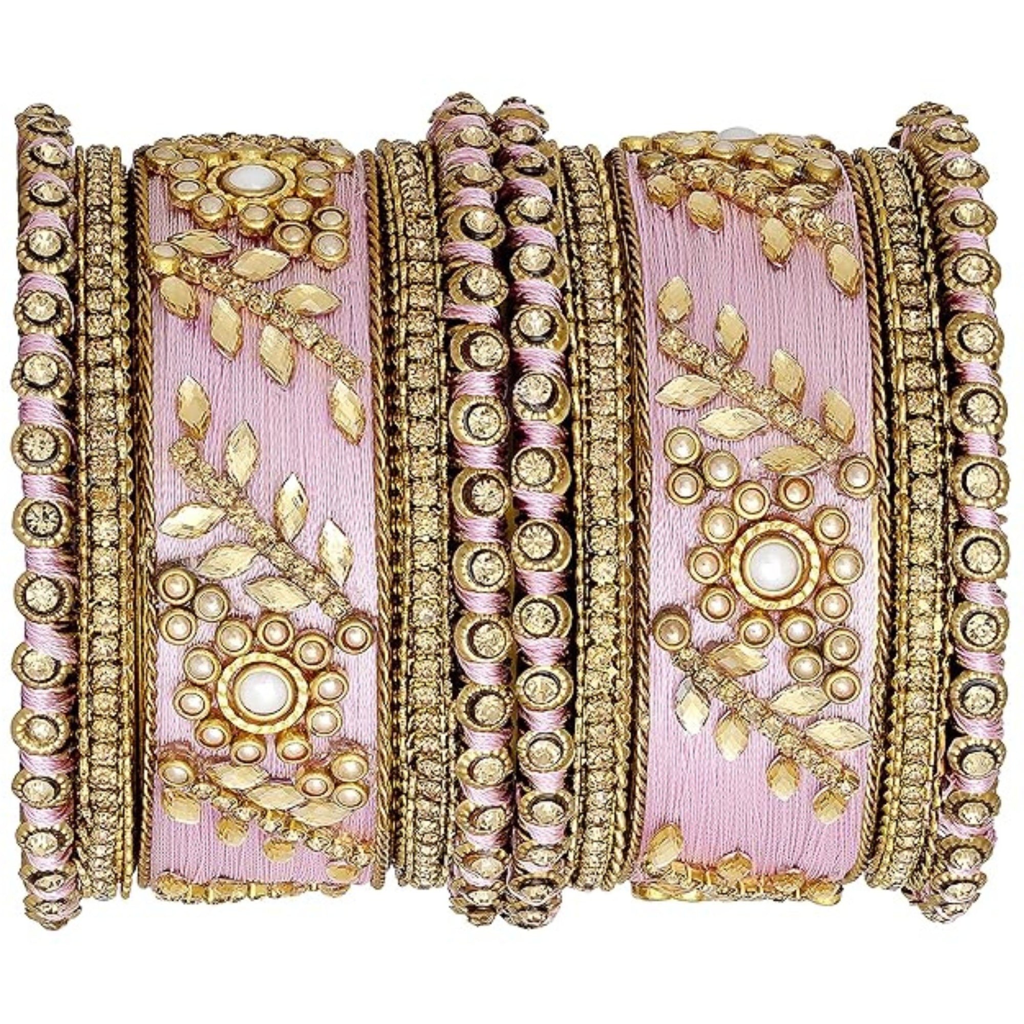 Etnico Gold Plated Traditional Silk Thread Elegant Bangles Chuda Bangle Set for Bridal/Women