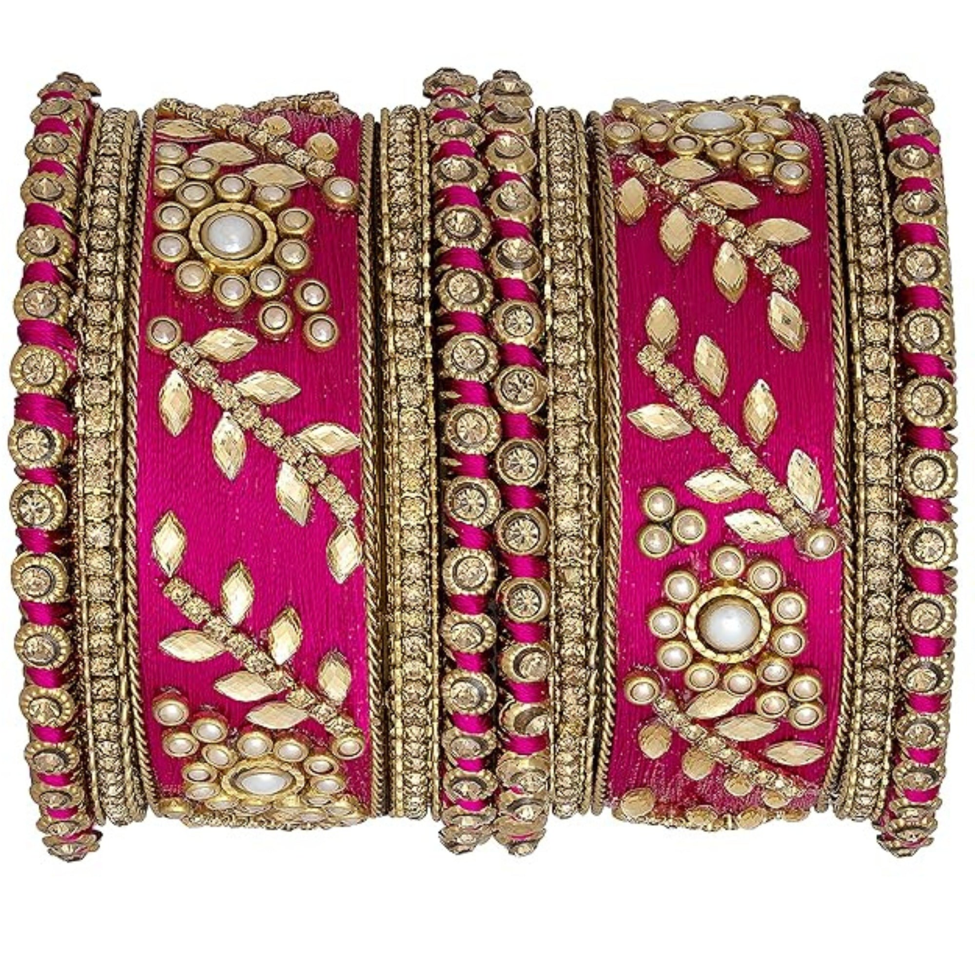 Etnico Gold Plated Traditional Silk Thread Elegant Bangles Chuda Bangle Set for Bridal/Women