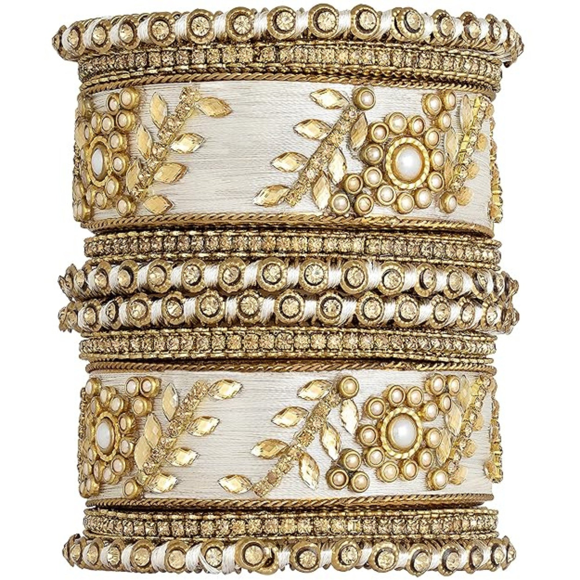 Etnico Gold Plated Traditional Silk Thread Elegant Bangles Chuda Bangle Set for Bridal/Women