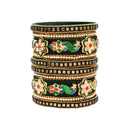 Etnico Gold Plated Traditional Silk Thread Handcrafted Meenakari Peacock Motif Bangles Chuda Bangle Set for Bridal/Women