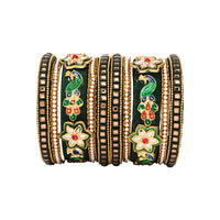 Etnico Gold Plated Traditional Silk Thread Handcrafted Meenakari Peacock Motif Bangles Chuda Bangle Set for Bridal/Women