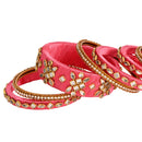 Etnico Gold Plated Traditional Silk Thread Embellishments Bangles Chuda Bangle Set for Bridal/Women