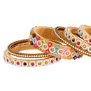 Etnico Gold Plated Traditional Royal Emerald Velvet Chuda Bangle Set Kada for Bridal/Women (Green, )