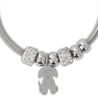 Etnico Fashion Latest Stylish Silver Plated Adjustable Dog Charm Bracelet with Stone Beads for Women