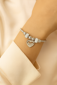 Etnico Adjustable Heart Charm Design Bracelet with Family Motif in Silver Tone for Women 