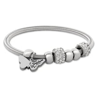 Etnico Fashion Latest Stylish Silver Plated Adjustable Charm Bracelet with Stone Beads for Women