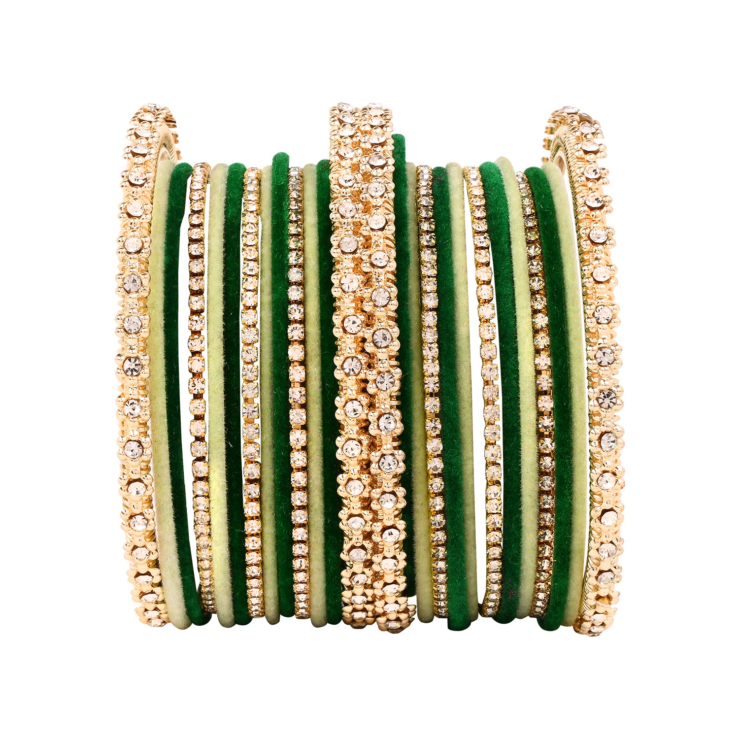 Etnico Gold Plated Traditional Handcrafted Velvet & Stone Work Bangle Chuda Set for Women/Bridal