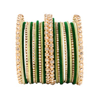 Etnico Gold Plated Traditional Handcrafted Velvet & Stone Work Bangle Chuda Set for Women/Bridal