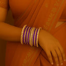 Etnico Gold Plated Traditional Handcrafted Velvet & Stone Work Bangle Chuda Set for Women/Bridal 