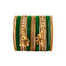 Etnico Gold Plated Traditional Handcrafted Latkan Detailing Velvet Chuda Bangle Set for Bridal/Women