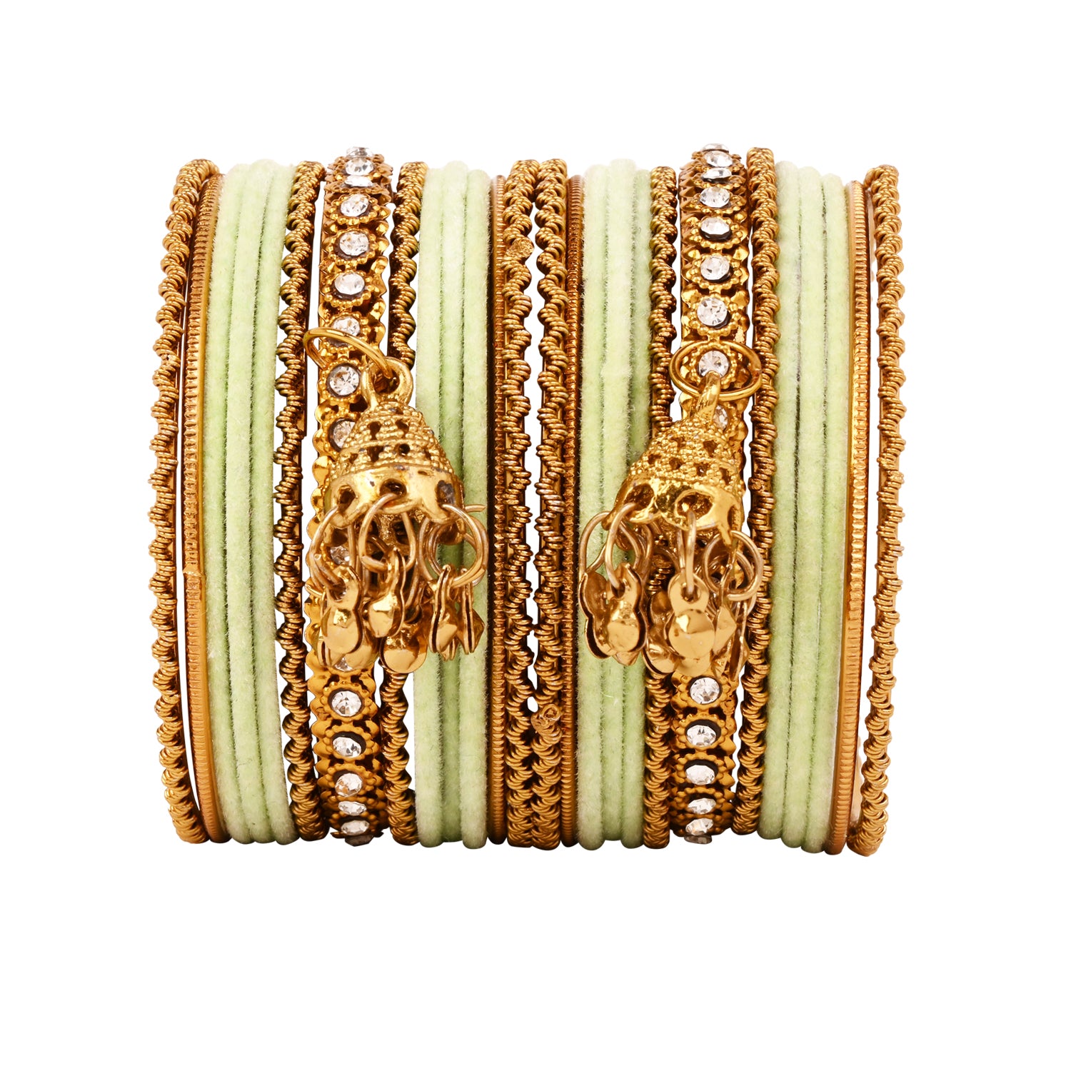 Etnico Traditional Gold Plated Handcrafted Chuda Bangle Set with Latkan Detailing for Women/Bridal (ADB572Min)