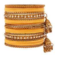 Etnico Gold Plated Traditional Handcrafted Latkan Detailing Velvet Chuda Bangle Set for Bridal/Women