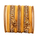 Etnico Gold Plated Traditional Handcrafted Latkan Detailing Velvet Chuda Bangle Set for Bridal/Women