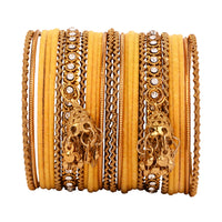 Etnico Gold Plated Traditional Handcrafted Latkan Detailing Velvet Chuda Bangle Set for Bridal/Women