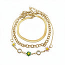 Etnico Gold Plated Fashion Stylish Layered Floral Charm Set of 3 Bracelets for Women