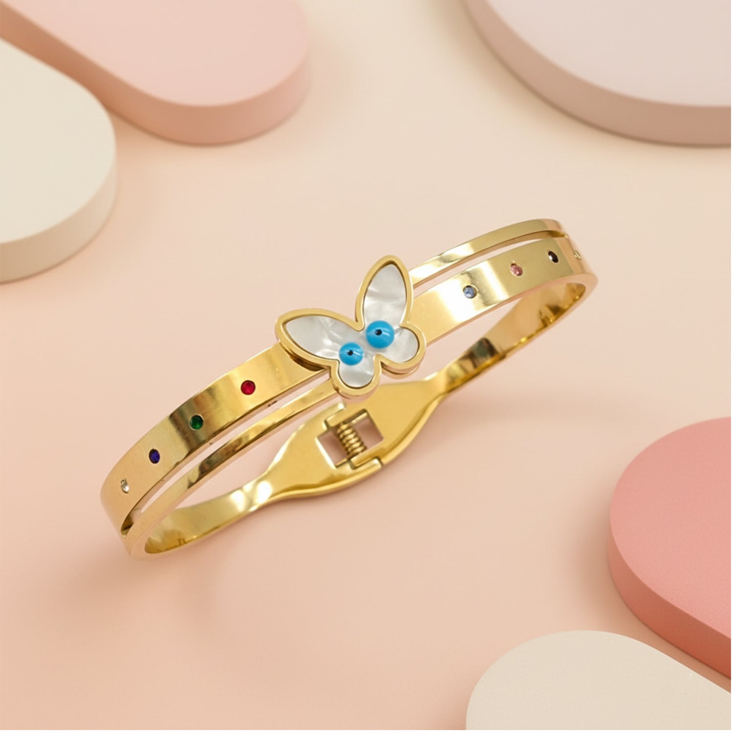 Etnico Gold Plated Fashion Stylish Butterfly Evil Eye Bracelet for Women