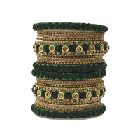 Etnico Gold Plated Traditional Floral Embellished Work Bangles Chuda Bangle Set for Bridal/Women (Green, )