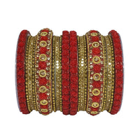 Etnico Gold Plated Traditional Floral Embellished Work Bangles Chuda Bangle Set for Bridal/Women (Red, )