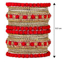 Etnico Gold Plated Traditional Floral Embellished Work Bangles Chuda Bangle Set for Bridal/Women (Red, )