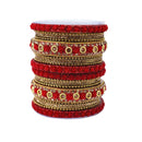 Etnico Gold Plated Traditional Floral Embellished Work Bangles Chuda Bangle Set for Bridal/Women (Red, )