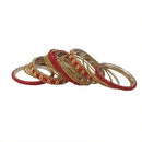 Etnico Gold Plated Traditional Floral Embellished Work Bangles Chuda Bangle Set for Bridal/Women (Red, )