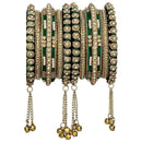 Etnico Gold Plated Traditional Velvet Embellished Work & Ghungroo Latkan Detailing Bangles Chuda Bangle Set for Bridal/Women