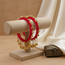 Etnico Traditional Red Bangles with Brass Stud Detailing and Hanging Ghungroo Charms for Women (ADB595Re)
